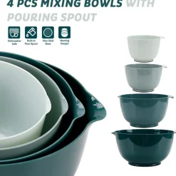BoxedHome Mixing Bowl Grün Kunststoff Set 4-teilig stapelbar rutschfest