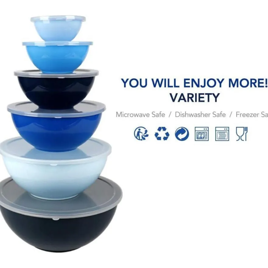 BoxedHome Rührschüsseln Set mit Deckel, 12er-Pack, Blau, Wiederverwendbare