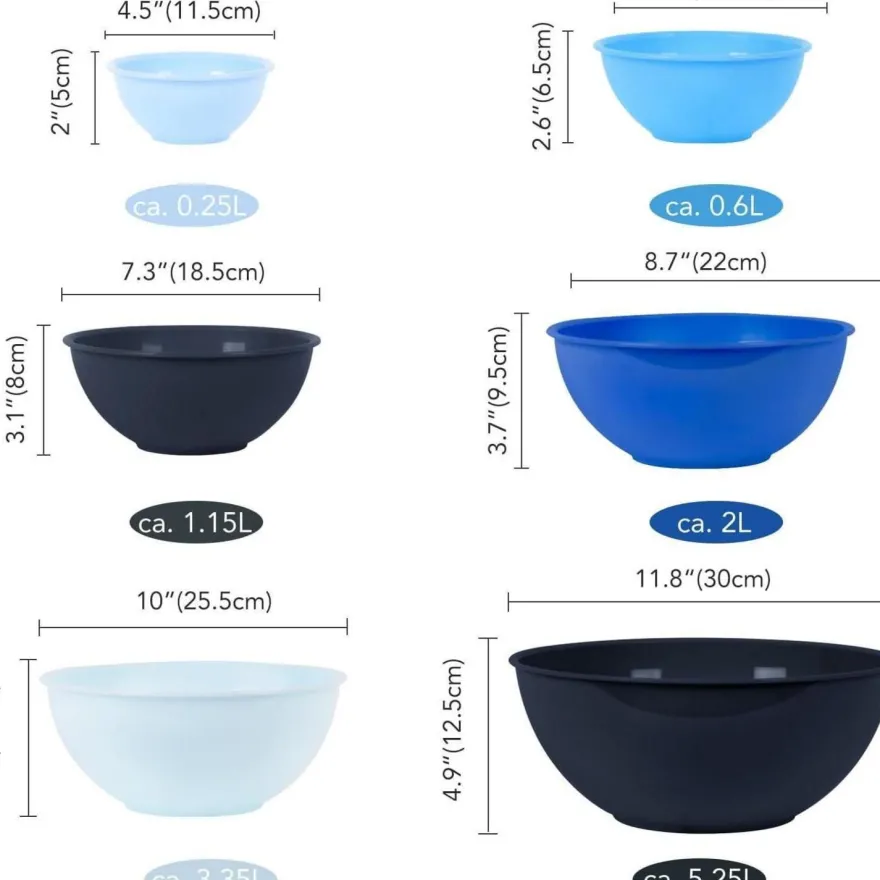 BoxedHome Rührschüsseln Set mit Deckel, 12er-Pack, Blau, Wiederverwendbare