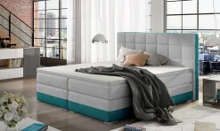 Boxspringbett Bett PRATO Polyesterstoff Hellgrau/ Türkis 160x200cm