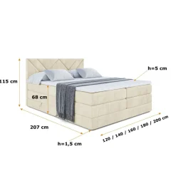 Boxspringbett mit Matratze, Topper, Polsterbett mit Bettkasten BARWA KING