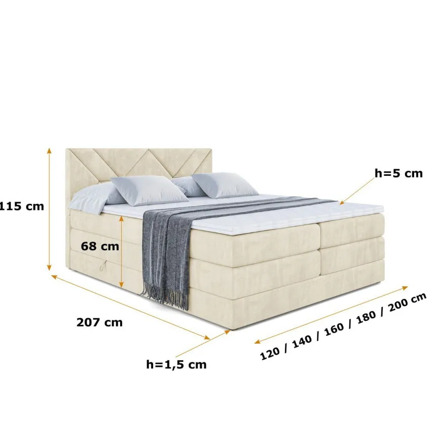 Boxspringbett mit Matratze, Topper, Polsterbett mit Bettkasten BARWA KING