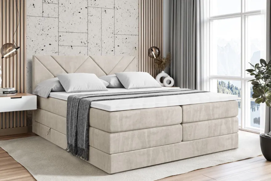 Boxspringbett mit Matratze, Topper, Polsterbett mit Bettkasten BARWA KING