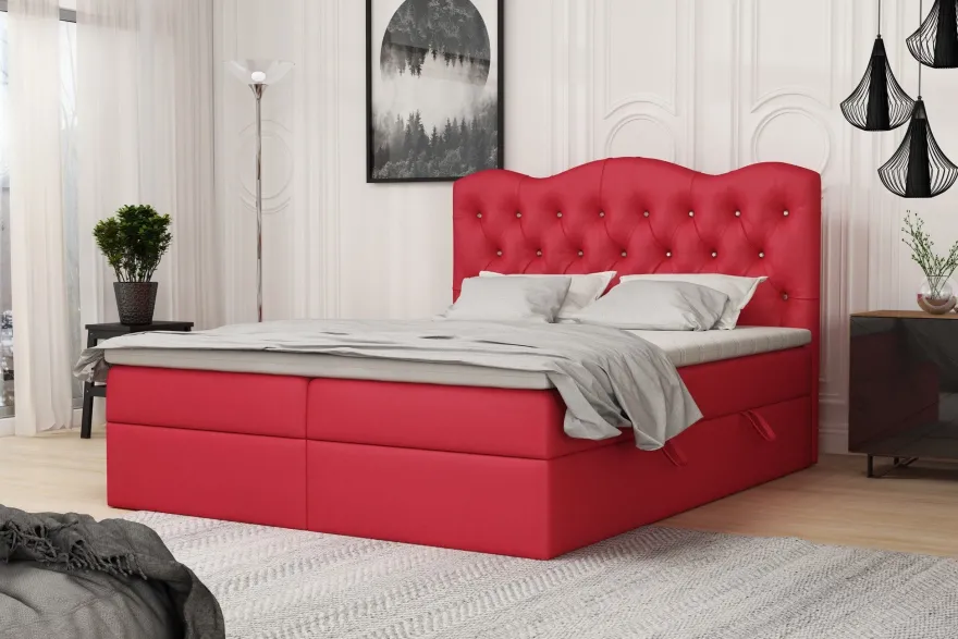 Boxspringbett Schlafzimmerbett LODOS 140x200cm Kunstleder Soft Rot