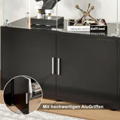 Bpkadhy Glasvitrine mit LED Beleuchtung, 2 Türen und 3 Etagen, Schwarz
