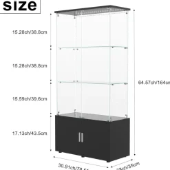 Bpkadhy Glasvitrine mit LED Beleuchtung, 2 Türen und 3 Etagen, Schwarz