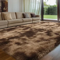 Brauner Hochflor-Teppich 140x200cm Wohnzimmer Schlafzimmer Kinderzimmer