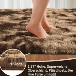 Brauner Hochflor-Teppich 140x200cm Wohnzimmer Schlafzimmer Kinderzimmer