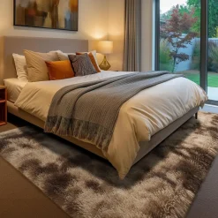 Brauner Hochflor-Teppich 140x200cm Wohnzimmer Schlafzimmer Kinderzimmer