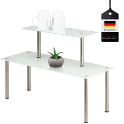 bremermann Glas-Regal, Küchenregal, mit Glasplatten und Edelstahlfüßen, weiß