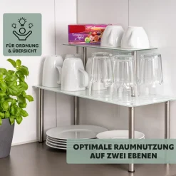 bremermann Glas-Regal, Küchenregal, mit Glasplatten und Edelstahlfüßen, weiß
