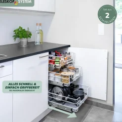 bremermann Teleskopschubladen 2er Set - für 45 cm Schrank, aus Metall (Weiß)