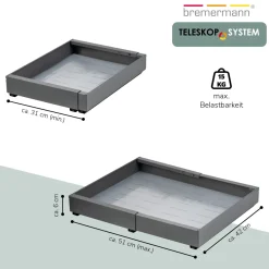 bremermann Teleskopschublade zum Kleben oder Bohren, Breite von 31-51 cm grau