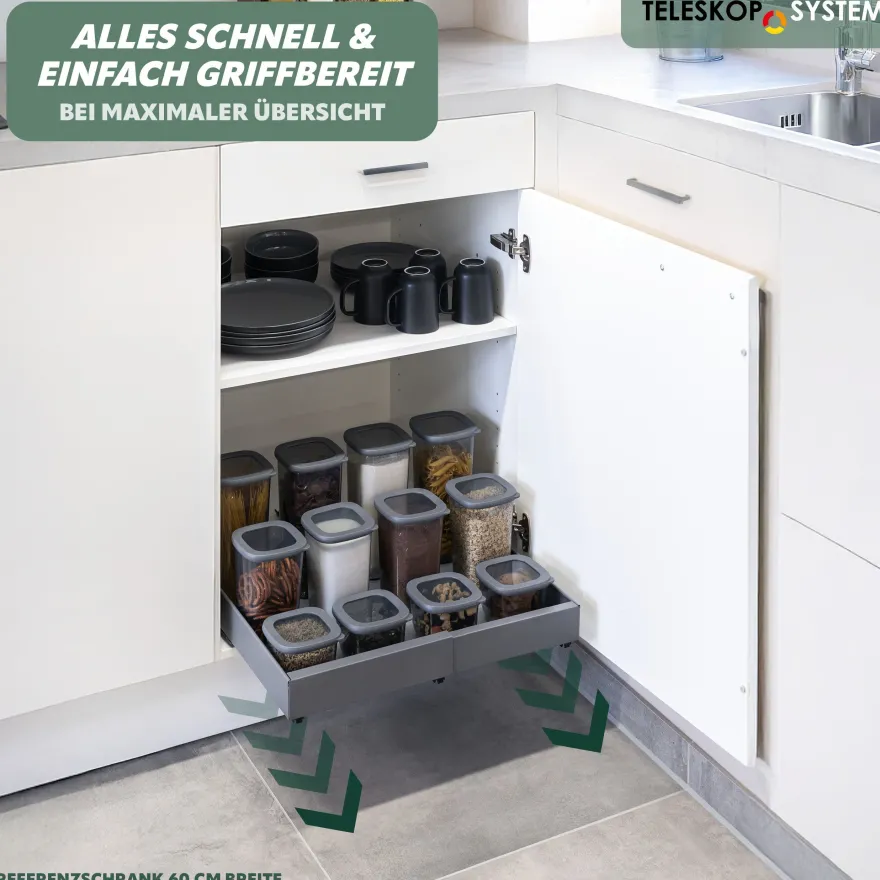 bremermann Teleskopschublade zum Kleben oder Bohren, Breite von 31-51 cm grau