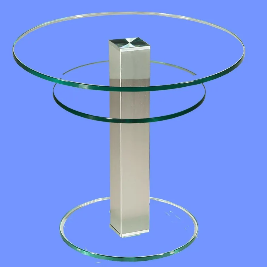 BRI-B1H Beistelltisch rund/ quadratisch Glas 50cm Höhe Säule echt Edelstahl ab Werk