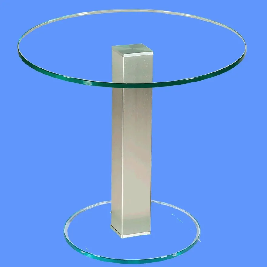 BRI-B1H Beistelltisch rund/ quadratisch Glas 50cm Höhe Säule echt Edelstahl ab Werk