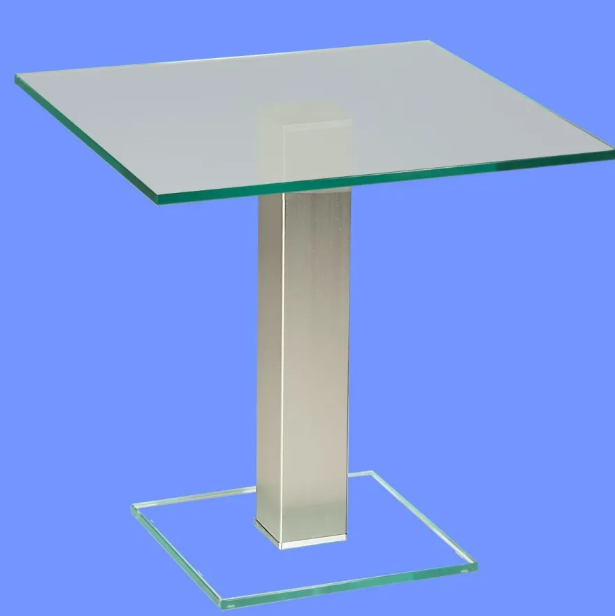BRI-B1H Beistelltisch rund/ quadratisch Glas 50cm Höhe Säule echt Edelstahl ab Werk
