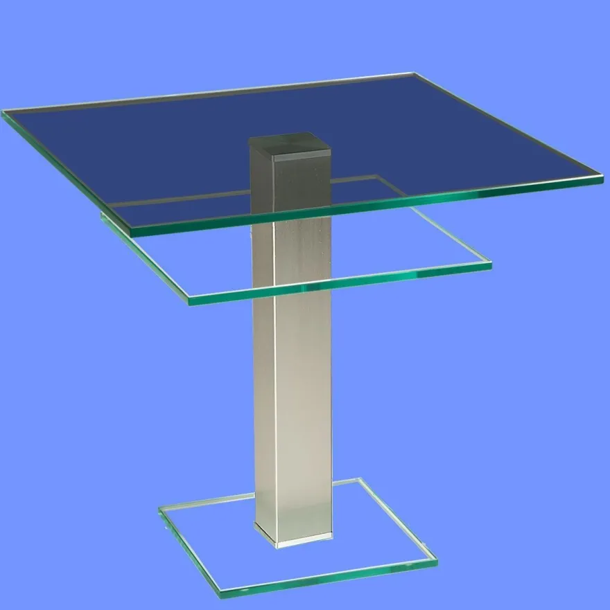 BRI-B1H Beistelltisch rund/ quadratisch Glas 50cm Höhe Säule echt Edelstahl ab Werk
