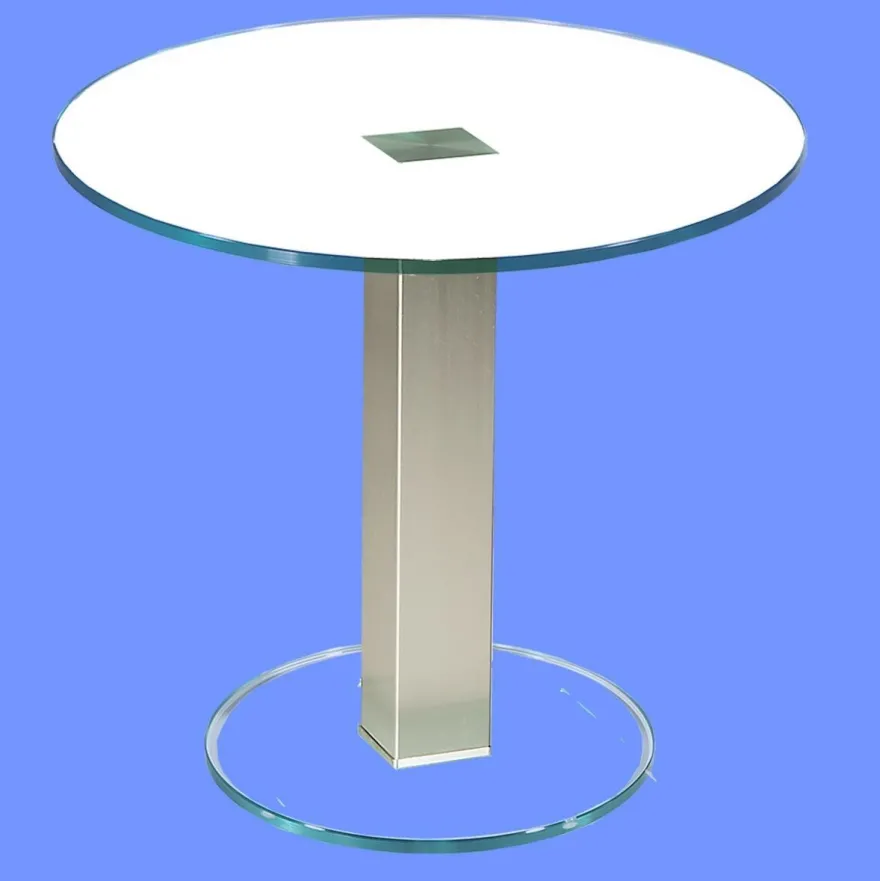 BRI-B1H Beistelltisch rund/ quadratisch Glas 50cm Höhe Säule echt Edelstahl ab Werk