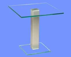 BRI-B1H Beistelltisch rund/ quadratisch Glas 50cm Höhe Säule echt Edelstahl ab Werk