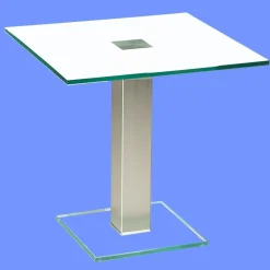BRI-B1H Beistelltisch rund/ quadratisch Glas 50cm Höhe Säule echt Edelstahl ab Werk