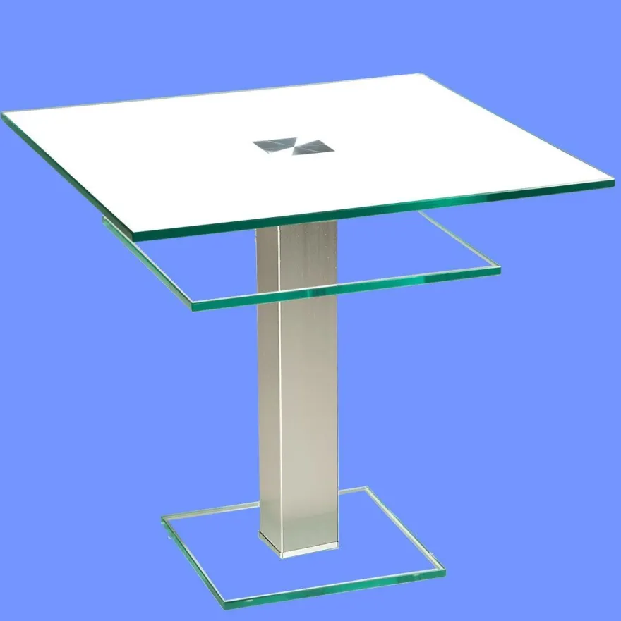 BRI-B1H Beistelltisch rund/ quadratisch Glas 50cm Höhe Säule echt Edelstahl ab Werk