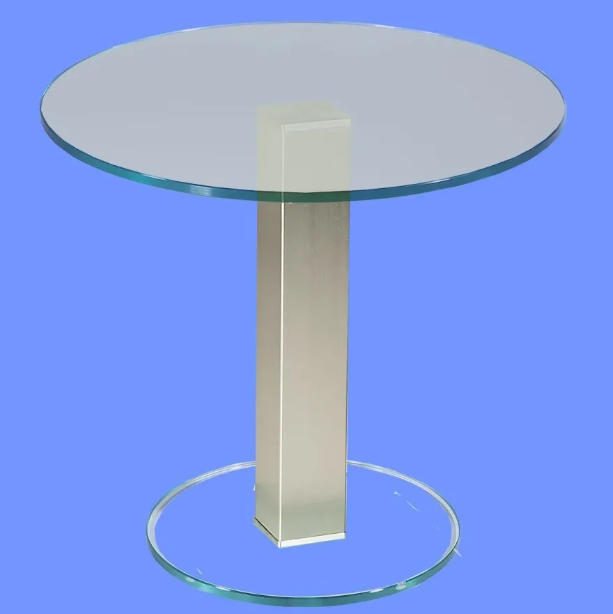 BRI-B1H Beistelltisch rund/ quadratisch Glas 50cm Höhe Säule echt Edelstahl ab Werk
