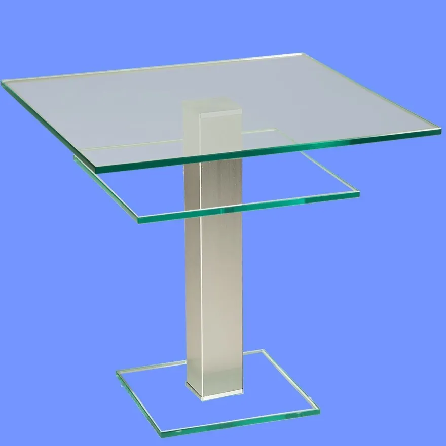 BRI-B1H Beistelltisch rund/ quadratisch Glas 50cm Höhe Säule echt Edelstahl ab Werk