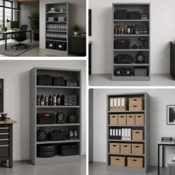 Büroregal aus Metall, verschraubt, mit geschlossener Rückwand, 900 × 1850 × 450 mm