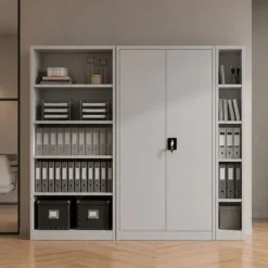 Büroregal aus Metall, verschraubt, mit geschlossener Rückwand, 900 × 1850 × 450 mm
