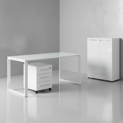 Büro-Set Muenchen 3-teilig, Schreibtisch 160x80 cm, Schrank & Container, Glasfront