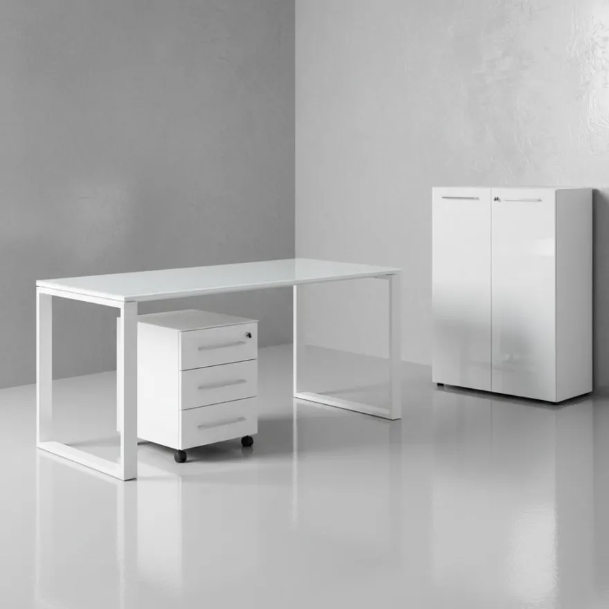 Büro-Set Muenchen 3-teilig, Schreibtisch 160x80 cm, Schrank & Container, Glasfront