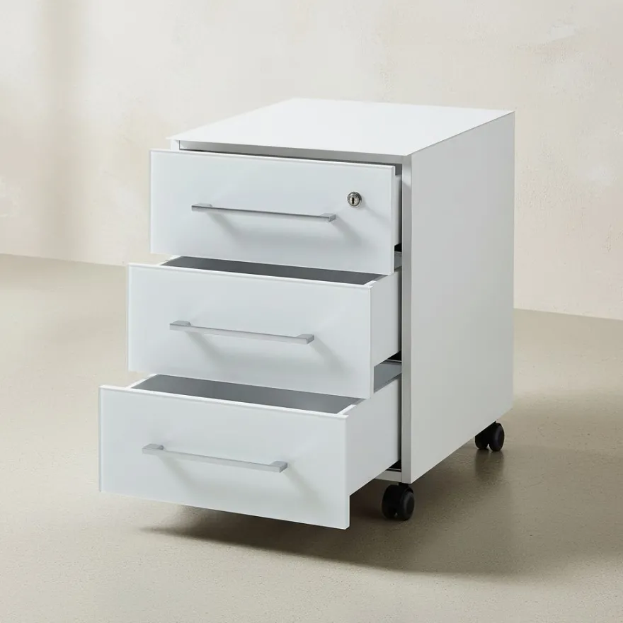 Büro-Set Muenchen 3-teilig, Schreibtisch 160x80 cm, Schrank & Container, Glasfront