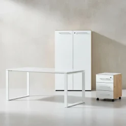 Büro-Set Muenchen 3-teilig, Schreibtisch 160x80 cm, Schrank & Container, Glasfront