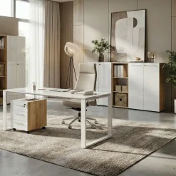 Büro-Set Muenchen 3-teilig, Schreibtisch 160x80 cm, Schrank & Container, Glasfront