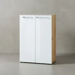 Büro-Set Muenchen 3-teilig, Schreibtisch 160x80 cm, Schrank & Container, Glasfront