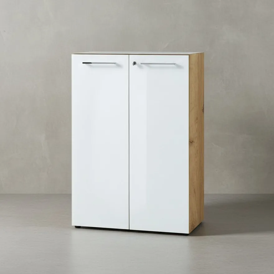Büro-Set Muenchen 3-teilig, Schreibtisch 160x80 cm, Schrank & Container, Glasfront