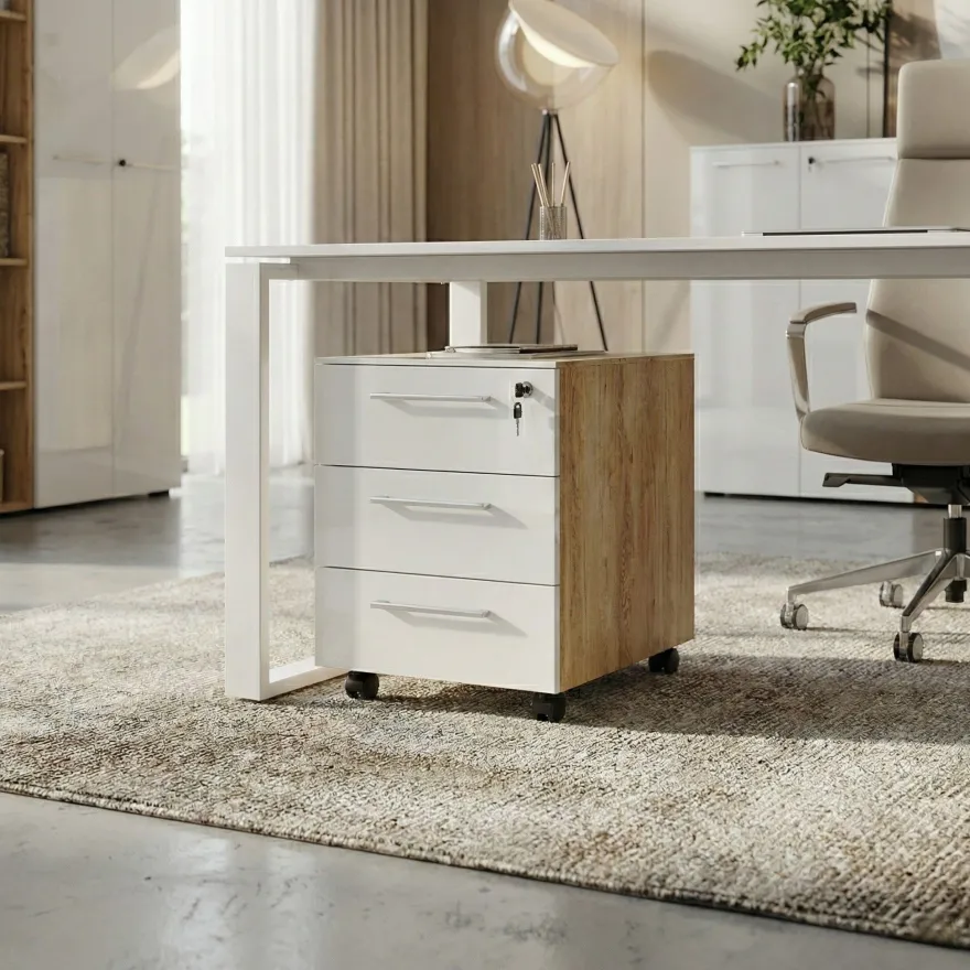 Büro-Set Muenchen 3-teilig, Schreibtisch 160x80 cm, Schrank & Container, Glasfront