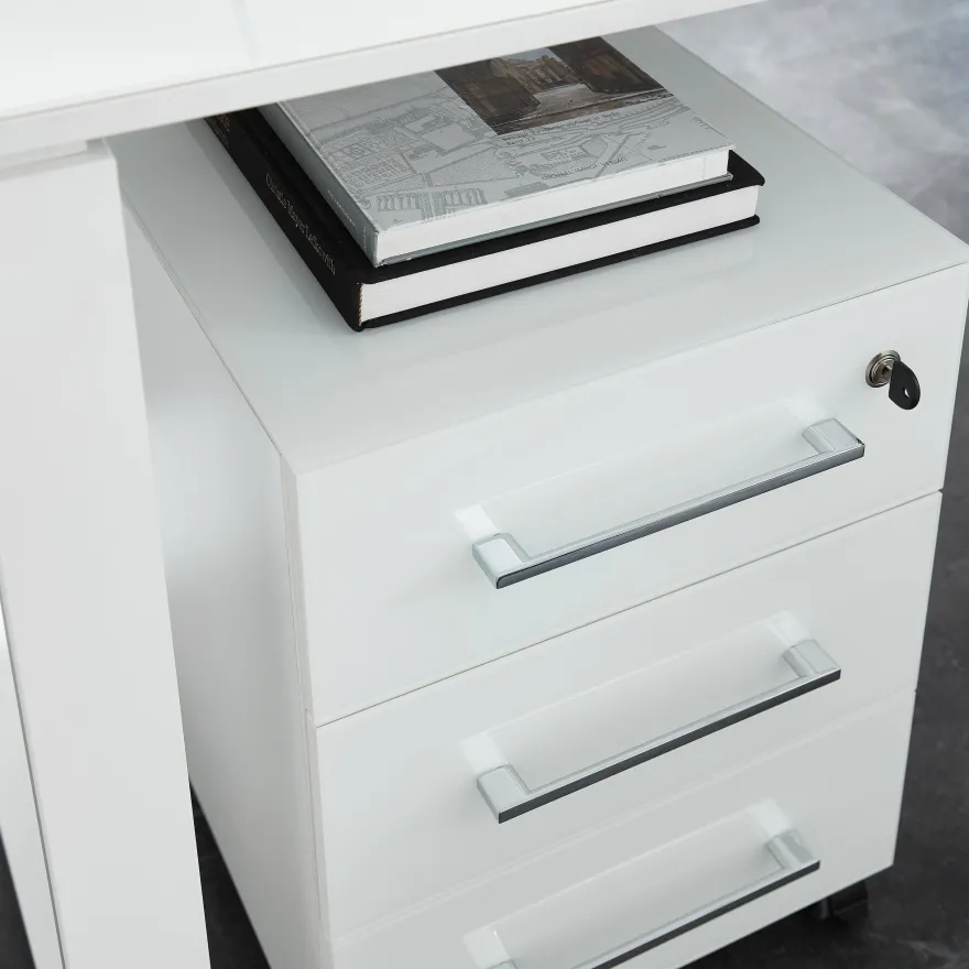 Büro-Set Muenchen 3-teilig, Schreibtisch 160x80 cm, Schrank & Container, Glasfront
