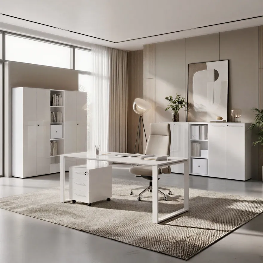 Büro-Set Muenchen 3-teilig, Schreibtisch 160x80 cm, Schrank & Container, Glasfront
