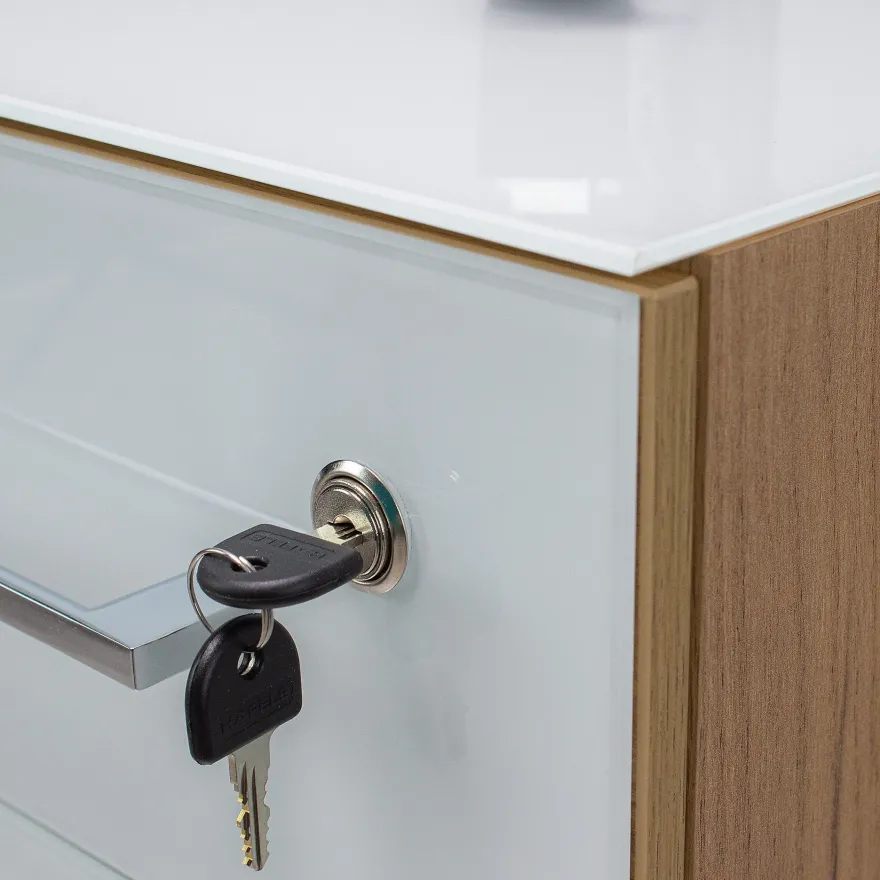 Büro-Set Muenchen 3-teilig, Schreibtisch 160x80 cm, Schrank & Container, Glasfront