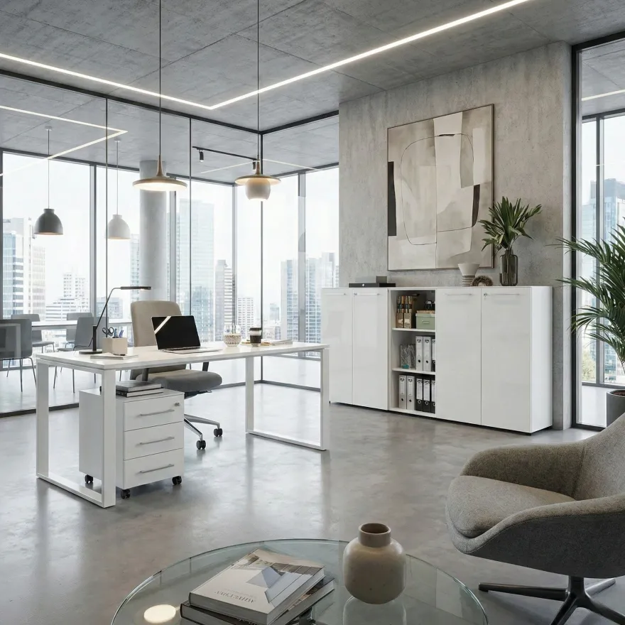 Büro-Set Muenchen 3-teilig, Schreibtisch 160x80 cm, Schrank & Container, Glasfront