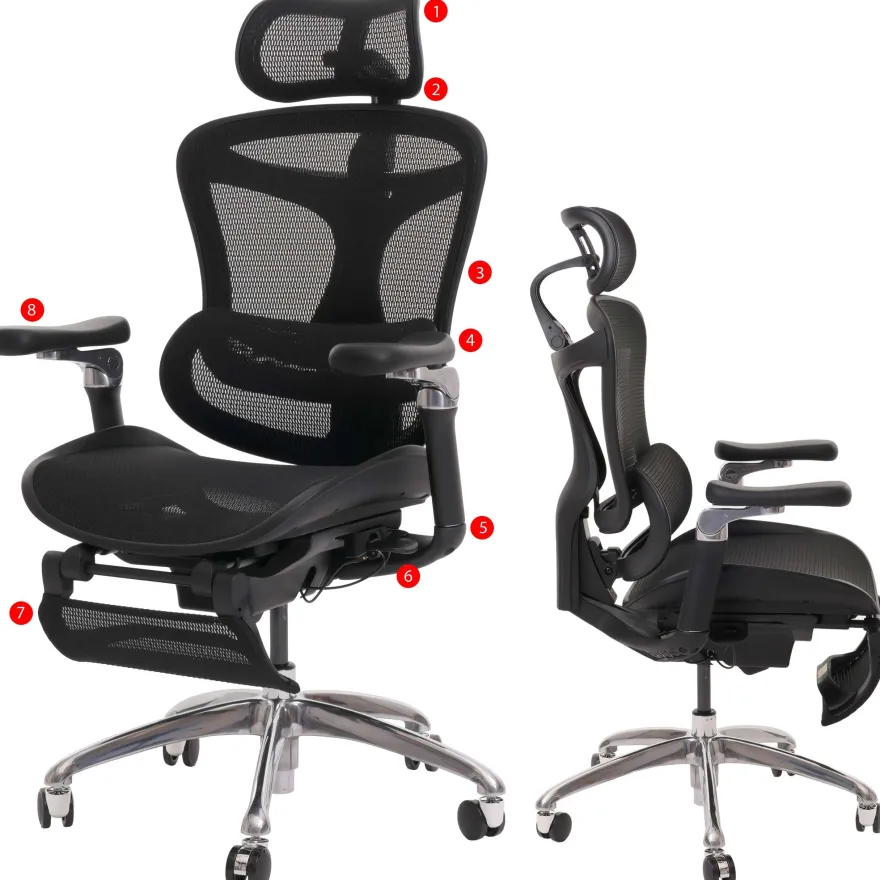 Bürostuhl HWC-N54, Drehstuhl, ergonomisch, Lordosenstütze Fußstütze