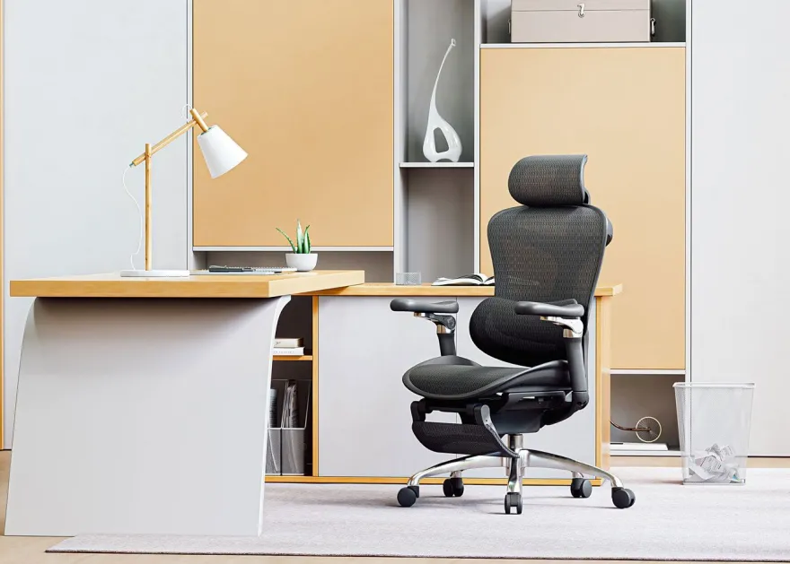 Bürostuhl HWC-N54, Drehstuhl, ergonomisch, Lordosenstütze Fußstütze
