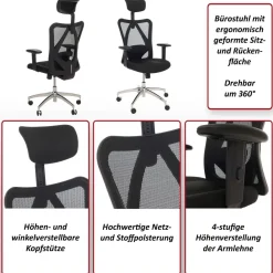 Bürostuhl HWC-O64, ergonomisch, verstellbare Lordosenstütze