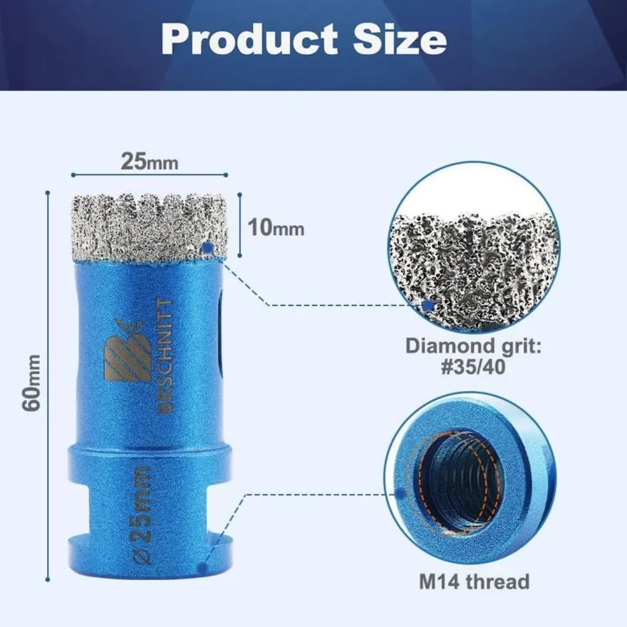 Brschnitt Diamant Fliesenbohrer 25mm M14 Lochsäge für harte Materialien (2