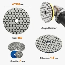 Brschnitt Diamant Polierscheiben Set - 7 Stück, 100mm, Körnung 50, für Granit