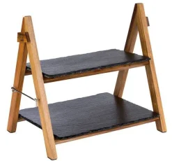 Buffetgestell Buffetleiter Etagere Serviergestell aus Schiefer und Akazienholz