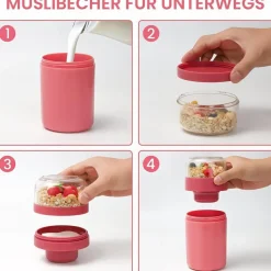 Bugucat Müslibecher to Go 520ML+250ML, Joghurtbecher mit Löffel und Soßenbox