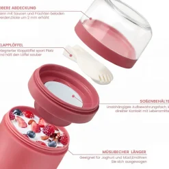 Bugucat Müslibecher to Go 520ML+250ML, Joghurtbecher mit Löffel und Soßenbox